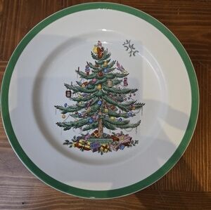 Spode Christmas Tree Plate with Green Rim